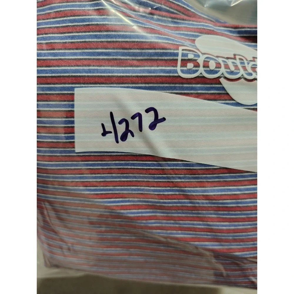 IZOD Shirt Men L Red/Blue Stripe Long Sleeve Preppy College Work Button‎ Down
